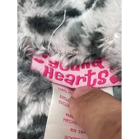 Young hearts sweater fuzzy bow diamond buttons foe fur leopard print soft READ - Picture 3 of 8